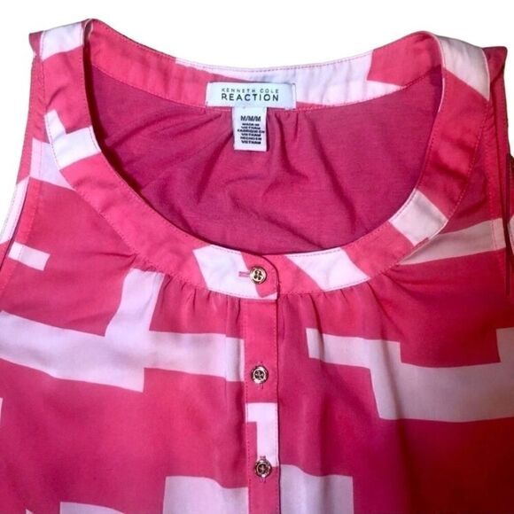Kenneth Cole Reaction Geometric Sleeveless Top in Hot Pink/White Women’s Medium - Picture 3 of 6